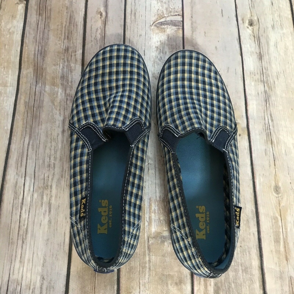 Women's Keds Blue Plaid Slip On Sneakers Size 7.5